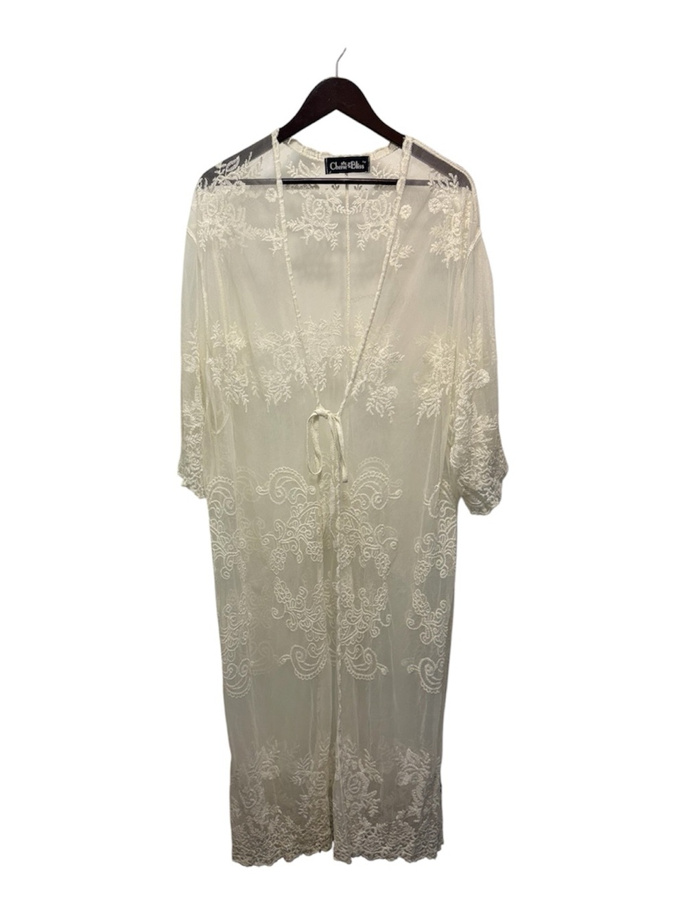 Sheer Ivory Lace-Embroidered Long Tie Robe Coquette Cottagecore CostalCowgirl